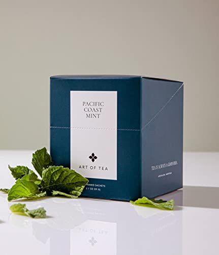 Art of Tea | Pacific Coast Mint (Naturally Caffeine Free) | 12 Eco Friendly Pyramid Peppermint Tea Bags Sachet