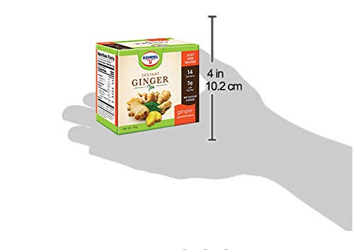 Kendel Instant Ginger Herbal Tea, Made from Real Ginger Crushed into Powder, May Aid Digestion, Add Hot or Cold Water to Drink, Caffeine Free, Herb Powder Drink (Unsweetened, 14 Packets)