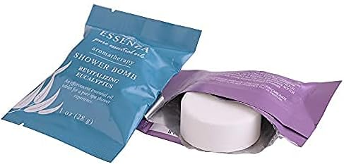 Essenza Shower Bombs 14pc Bin - Revitalizing Eucalyptus & Relaxing Lavender Aromatherapy Luxury Shower Bombs - Height 8.125” Width 5.5” Depth 4.125” Weight 1.31 Lbs - 14 Pc Collection