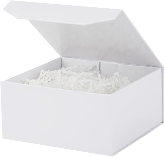 6 Pcs Small White Gift Box 8x8x4 Inch Magnetic Gift Box with Crinkle Paper Luxury Gift Boxes for Presents