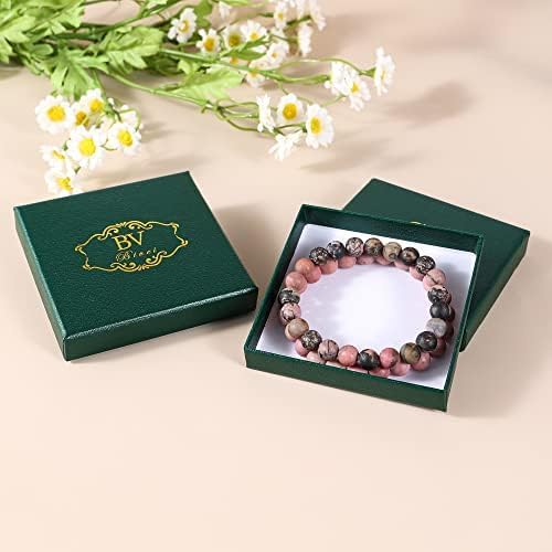 Bivei Natural Gemstone Semi Precious Healing Crystals Handmade Stretchy Round Beads Bracelet, Enhance Positive Energy