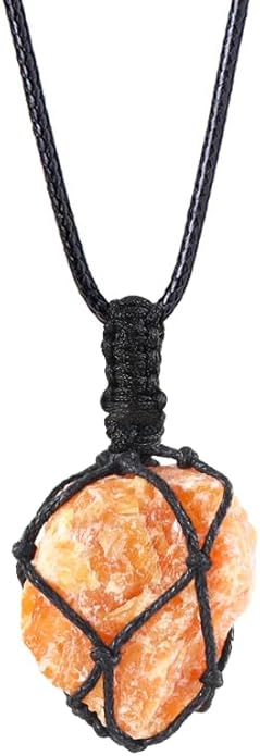 Handmade Natural Gemstone Crystal Pendant Necklace Stone Holder Necklace Cord Net Necklace with Adjustable Length for Women Men