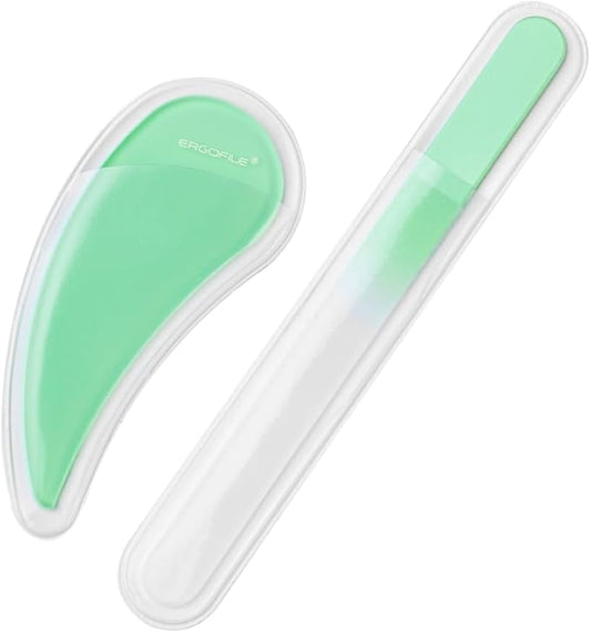 Bona Fide Beauty Curved Glass Nail Files for Natural Nails - 2Pc Czech Glass Nail Tools (Jade Color), Crystal File Set