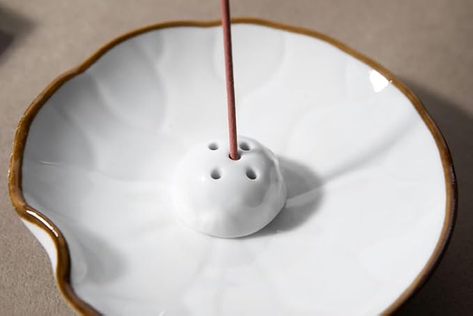 Incense Holder, Ceramic Incense Stick Holder, Korean White Leaves Ceramic Design, Premium Quality, Ash Catcher Bowl