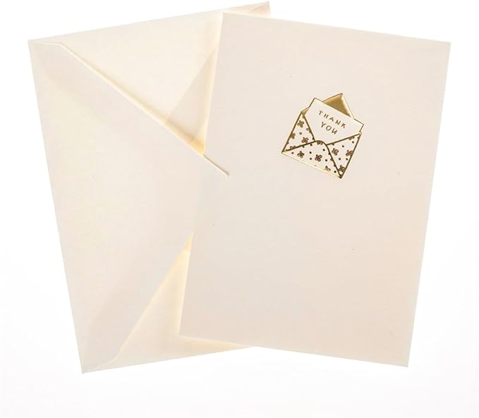 Graphique Just a Note La Petite Presse Boxed Notecards, 10 Embellished Gold Foil Blank Thank You Cards with Matching Envelopes and Storage Box, 3.25" x 4.75"