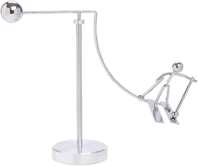 Kinetic Fishing Sculpture - Fisherman & Bass Balancing Art - Unique Metal Balance Sculpture for Home or Office Decor (Ski Ornament)