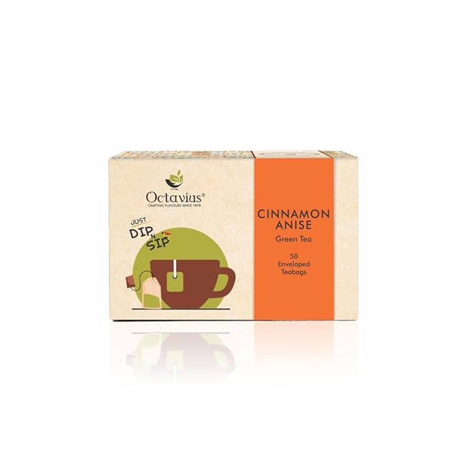 Octavius | Tea Sampler Pack | Assortment of Green Teas | Cinnamon Anise Green Tea | 50 Enveloped Double Chamber Tea Bags | Tea Sampler Variety Pack | Perfect for Tea Lovers | Pack of 1