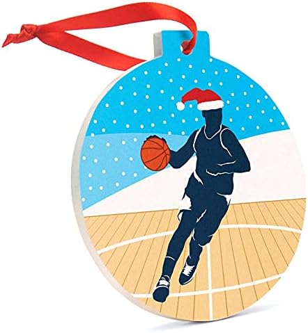 ChalkTalkSPORTS - Basketball Ceramic Ornament | Guy Silhouette with Santa Hat Christmas Ornament