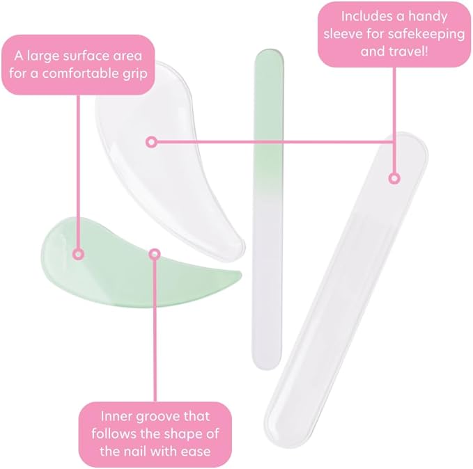 Bona Fide Beauty Curved Glass Nail Files for Natural Nails - 2Pc Czech Glass Nail Tools (Jade Color), Crystal File Set