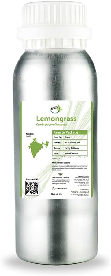 Lemongrass Essential Oil - Natural Aceite de Hierba Limón from Norex Flavours India - Lemongrass Essential Oils for Hair, Aromatherapy and Massage (2lbs)