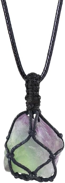 Handmade Natural Gemstone Crystal Pendant Necklace Stone Holder Necklace Cord Net Necklace with Adjustable Length for Women Men