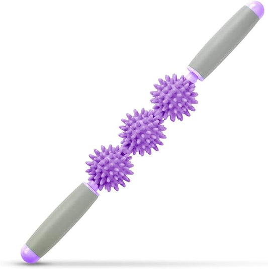 Fascia Muscle Roller, Cellulite Massager Fascia Roller for Cellulite and Sore Muscles, Neck, Leg, Back, Pressure Trigger Point Body Roller Deep Tissue Massage Stick Tools - 3 Massage Balls | Purple