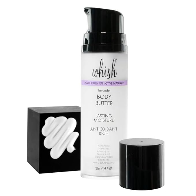 Whish Beauty Body Butter for Women - Moisturizing Body Lotion for Dry Skin - Antioxidant-Rich with Shea Butter, Aloe, & Raspberry Butter - Paraben & Sulfate Free - Lavender - 5 fl oz