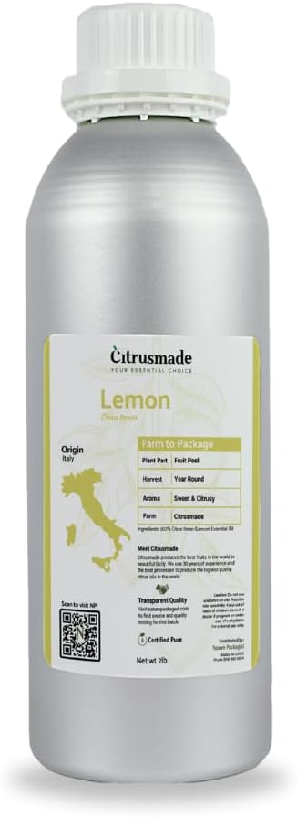 Lemon Essential Oil - Direct from Citrusmade Southern Italy - Cold Pressed - Aceite de Limón for Aromatherapy, Massage, Diffuser, DIY Candle and Soap Making - 2lbs