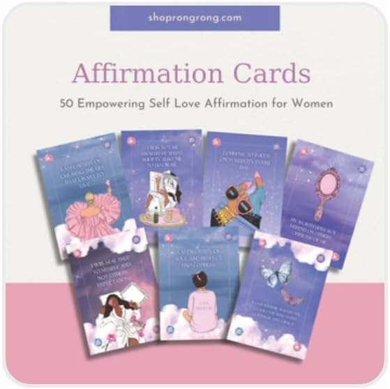 Rongrong Self Love Affirmation Cards For Women - 50 Positive Daily Affirmation Cards Deck Hand-Drawn images, Gift for Women for Self-Discovery, Improvement and Mental Well-Being