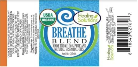 Healing Solutions Breathe Easy Organic Essential Oil - Pure & Undiluted Essential Oil Blend for Diffuser, Humidifier, Aromatherapy - 1 oz (30ml)