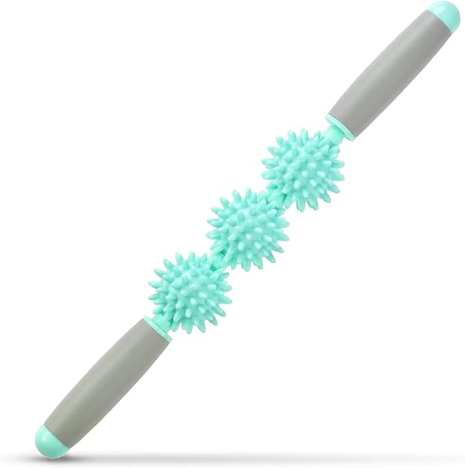 Fascia Muscle Roller, Cellulite Massager for Sore Muscles, Neck, Leg, Back - Pressure Trigger Point Body Deep Tissue Massage Stick Tools With 3 Massage Balls | Green