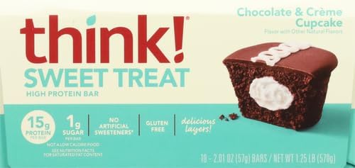 think! Protein Bars, High Protein Snacks, Gluten Free, Kosher Friendly, Sweet Treat, Chocolate & Creme Cupcake, 10 Count (Packaging May Vary)