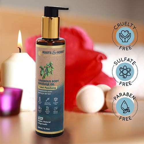 ROOTS AND HERBS Ayurvedic Tulsi Panchang Body Massage Oil 6.7 FL Oz