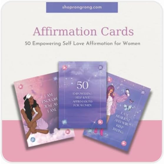 Rongrong Self Love Affirmation Cards For Women - 50 Positive Daily Affirmation Cards Deck Hand-Drawn images, Gift for Women for Self-Discovery, Improvement and Mental Well-Being
