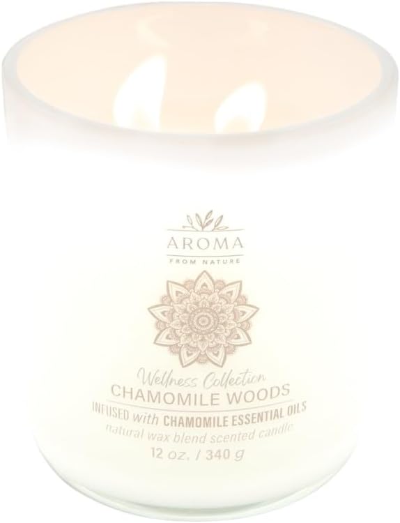 Aroma from Nature Wellness Collection Candle, 12 oz, 2 Cotton Wicks, Chamomile Woods, Large Painted Jar