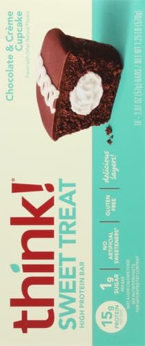 think! Protein Bars, High Protein Snacks, Gluten Free, Kosher Friendly, Sweet Treat, Chocolate & Creme Cupcake, 10 Count (Packaging May Vary)