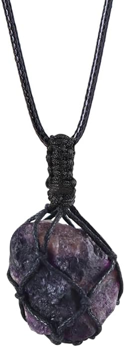 Handmade Natural Gemstone Crystal Pendant Necklace Stone Holder Necklace Cord Net Necklace with Adjustable Length for Women Men