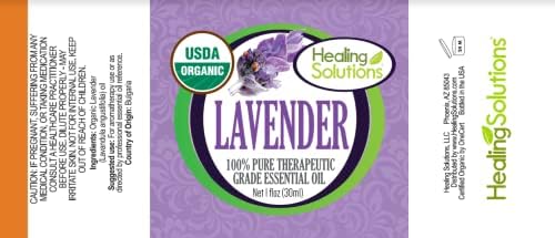 Healing Solutions 1 oz Lavender Essential Oil, Organic, Undiluted, Pure Lavender Oil for Skin & Hair