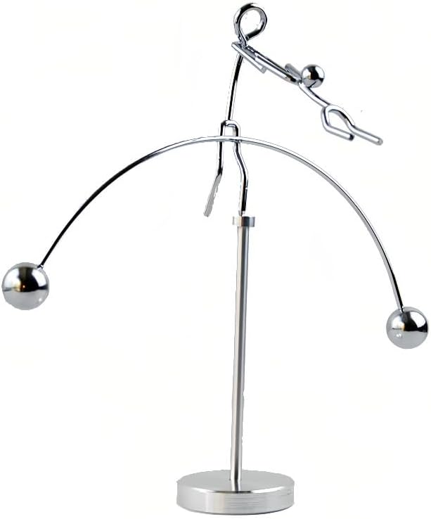 Kinetic Fishing Sculpture - Fisherman & Bass Balancing Art - Unique Metal Balance Sculpture for Home or Office Decor (Aerial Acrobat Ornament)