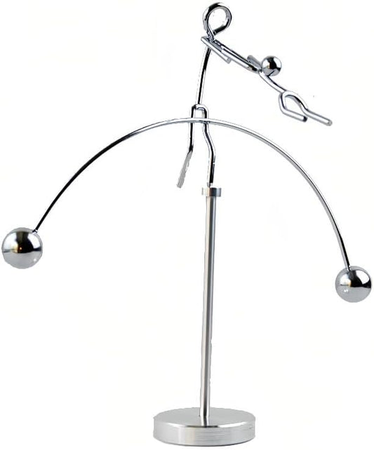 Kinetic Fishing Sculpture - Fisherman & Bass Balancing Art - Unique Metal Balance Sculpture for Home or Office Decor (Aerial Acrobat Ornament)