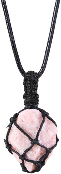 Handmade Natural Gemstone Crystal Pendant Necklace Stone Holder Necklace Cord Net Necklace with Adjustable Length for Women Men