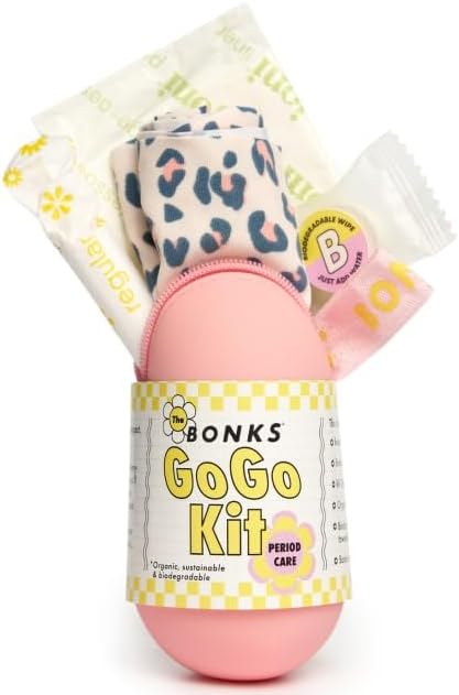 BONKS GoGo Kit - Emergency Period Kit - Portable Menstrual Pouch for Women & Teens - Essential Women's Travel Kit - Includes Tampon, Pantyliner, Underwear & More - Female Hygiene Care