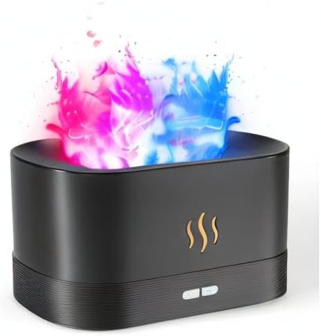 Colorful Flame Air Aroma Diffuser Humidifier, Upgraded 7 Flame Colors Noiseless Essential Oil Diffuser for Home,Office,Yoga with Auto-Off Protection 180mL (8Hours Black)