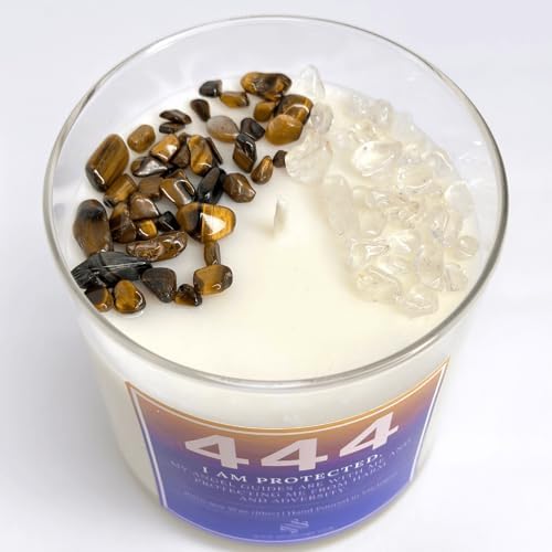 444 Angel Number Candle, 10oz, Crystal candle, 100% Soy Wax & Phthalate-Free Fragrance candles, Gifts candles for women, Angel Number Gift, Protection Candle