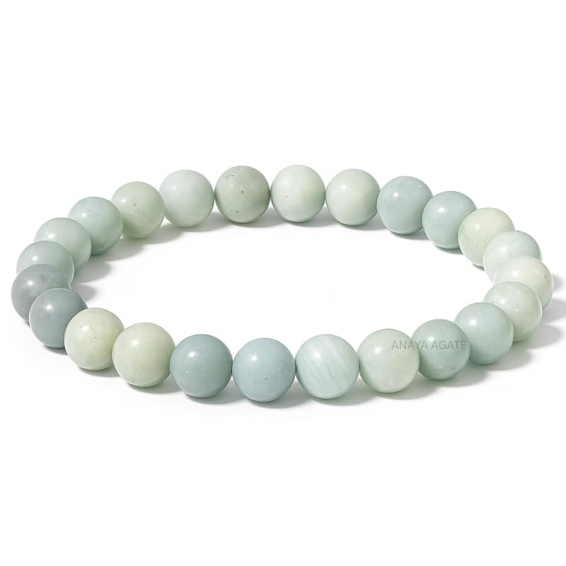 Amazonite Crystal Bracelet – Protection Healing Crystal Bracelet for Women and Men – 8mm Round Beaded Bracelet for Emotional Balance – Adjustable Size Gemstone Bracelet for Attract Good Luck