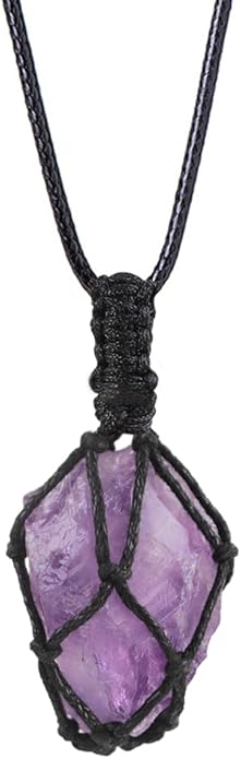 Handmade Natural Gemstone Crystal Pendant Necklace Stone Holder Necklace Cord Net Necklace with Adjustable Length for Women Men