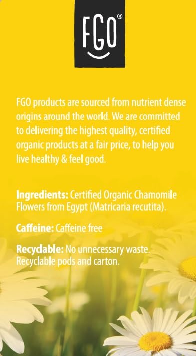 FGO Organic Chamomile Tea K-Cup Pods for Keurig, 24 Count (Pack of 1), Naturally Caffeine-Free Herbal Tea, USDA Organic, Non-GMO, & Recyclable