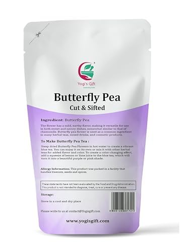 Butterfly Pea Flower 4 oz, Loose Leaf Cut & Sifted (300+ Cups), Non-GMO Dried Flowers, Natural Blue, Purple Drinks & Food Coloring, Premium Quality, By Yogi’s Gift®