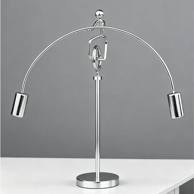 Kinetic Fishing Sculpture - Fisherman & Bass Balancing Art - Unique Metal Balance Sculpture for Home or Office Decor (Unicycle Ornament)