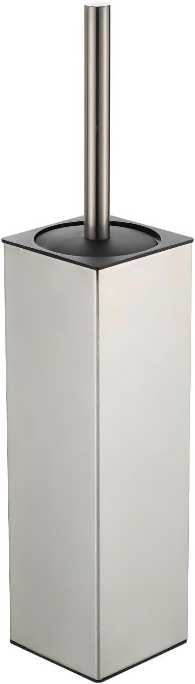 BGL Toilet Brush and Holder Set Brushed Nickel Aluminium Freestanding Toilet Bowl Cleaner Brush and Holder for Bathroom Storage and Organization, Square Design Sturdy and Space Saving