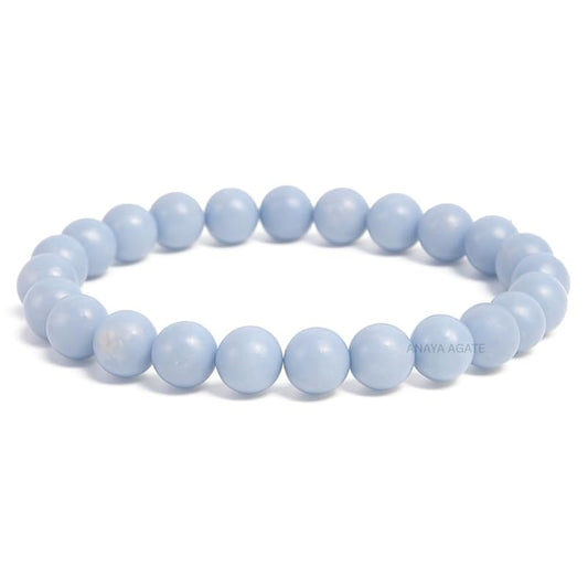 Genuine Angelite Bracelet – Healing Crystal Bracelet for Women and Men – 8mm Round Beaded Bracelet for Spiritual Healing, Positive Energy – Elastic Adjustable Size Gemstone Bead Bracelet