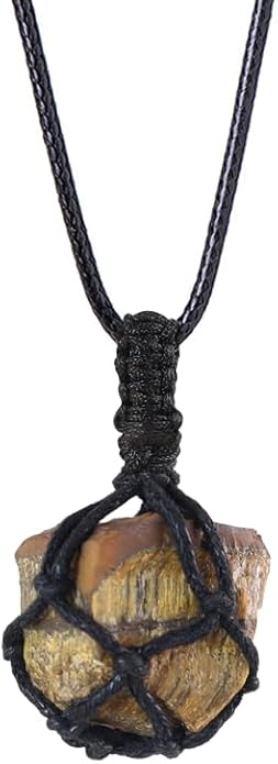 Handmade Natural Gemstone Crystal Pendant Necklace Stone Holder Necklace Cord Net Necklace with Adjustable Length for Women Men