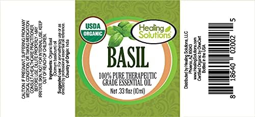 Healing Solutions Basil Essential Oil 0.33 oz Pure - Basil Essential Oil Organic & Undiluted for Skin & Diffuser - Therapeutic Grade Aromatherapy Oil (10ml)