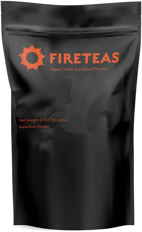 FIRE TEAS Greens Superfood Powder with Seaweed & Chlorella (Cracked Cell) - Organic Turmeric, Kelp, Moringa, Stevia, Aloe Vera Extract, Ginger - Smoothies, Yogurt & Milkshakes -