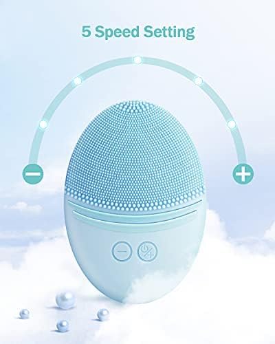 EZBASICS Facial Cleansing Brush, Waterproof Sonic Vibrating Face Brush for Deep Cleansing, Gentle Exfoliating and Massaging, Inductive charging (Blue)