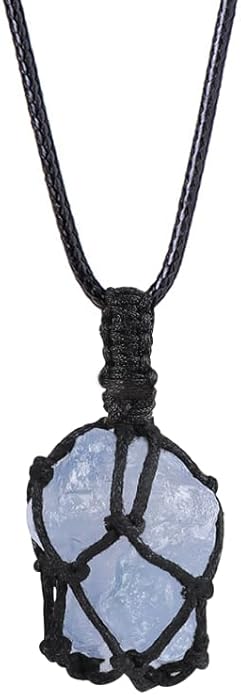 Handmade Natural Gemstone Crystal Pendant Necklace Stone Holder Necklace Cord Net Necklace with Adjustable Length for Women Men