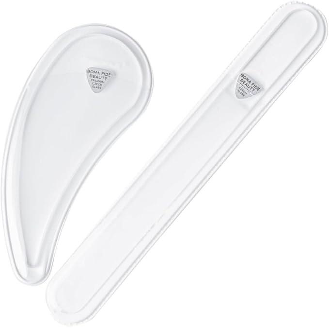 Bona Fide Beauty Ergo Czech Glass Nail File Set - Ergo File Manicure Tools (Clear). Curved Nail Tool for Natural Nails