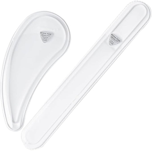 Bona Fide Beauty Ergo Czech Glass Nail File Set - Ergo File Manicure Tools (Clear). Curved Nail Tool for Natural Nails