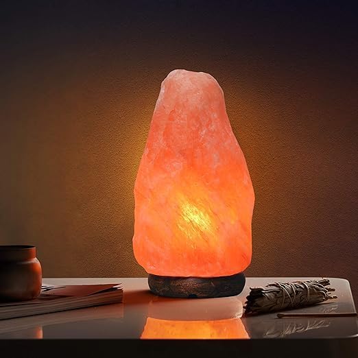 Himalayan Natural Pink Salt Lamp, Hand Crafted I Warm Amber Glow I Dimmer Switch, Wooden Base, (7-9 inches, 8-10 lbs.) Unique Gift Ideas (Natural)