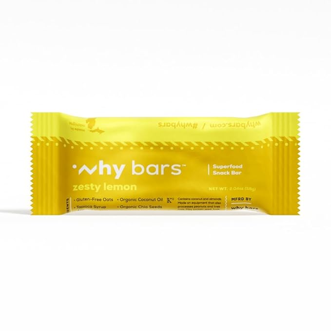 Why Bars, Protein Bars, Zesty Lemon, 2.04 Ounce Bars (Pack of 12 Protein Bars) - Protein Bar Superfood, Gluten Free, Non GMO, Organic, Vegan, Simple Ingredients